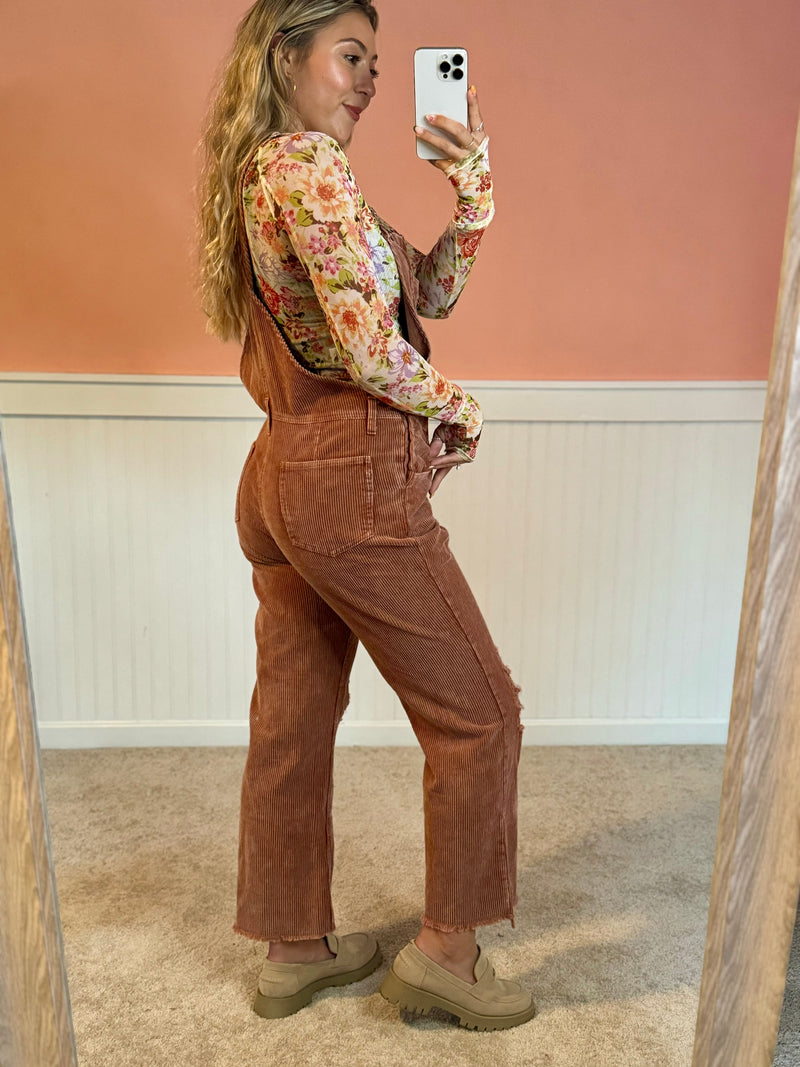 In the Rust Corduroy Distressed Wide Crop Overall