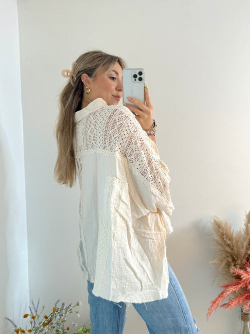 Lace Patchwork Poncho Button Down