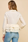 CT9128-Button Up Long Sleeve Peplum Waist Top: CREAM / S