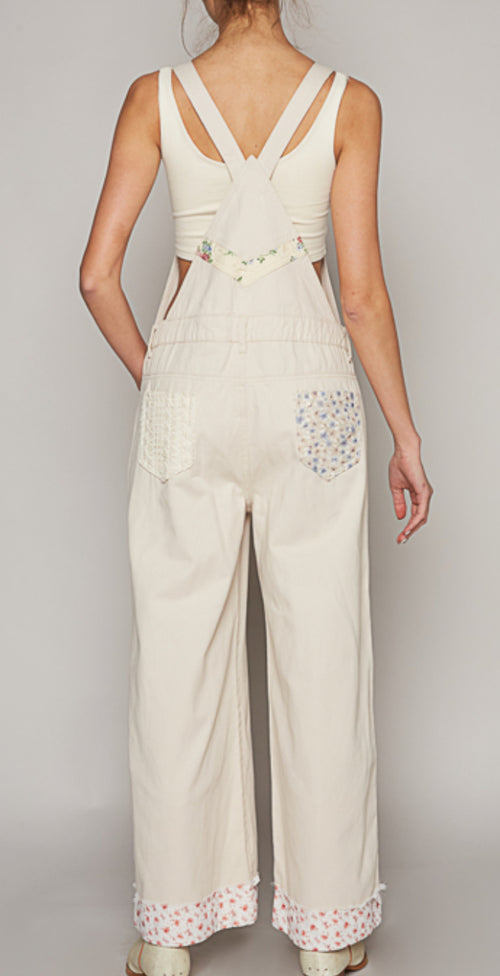 Cream Floral Detail Overalls