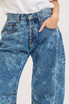 Denim Washed Floral Print Barrel Jeans