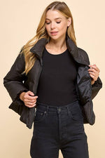 CJ6606-Peplum Bubbled Hem Puffer Jacket: NAVY / S