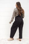 Mid-Waisted & Washed Barrel Overalls: Black