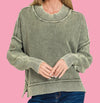 DOORBUSTER: Mineral Washed Oversized Crop Ribbed Sweater