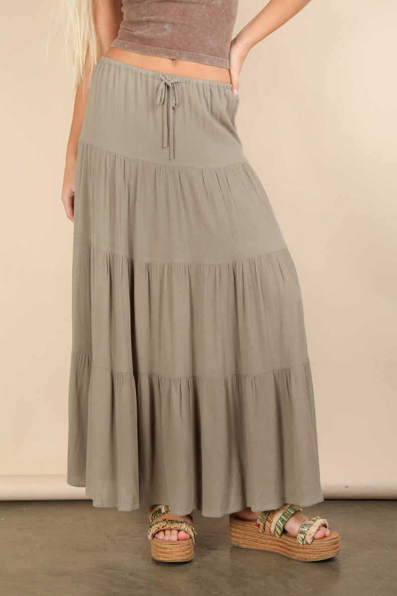 Tiered Layers Woven Midi Skirt