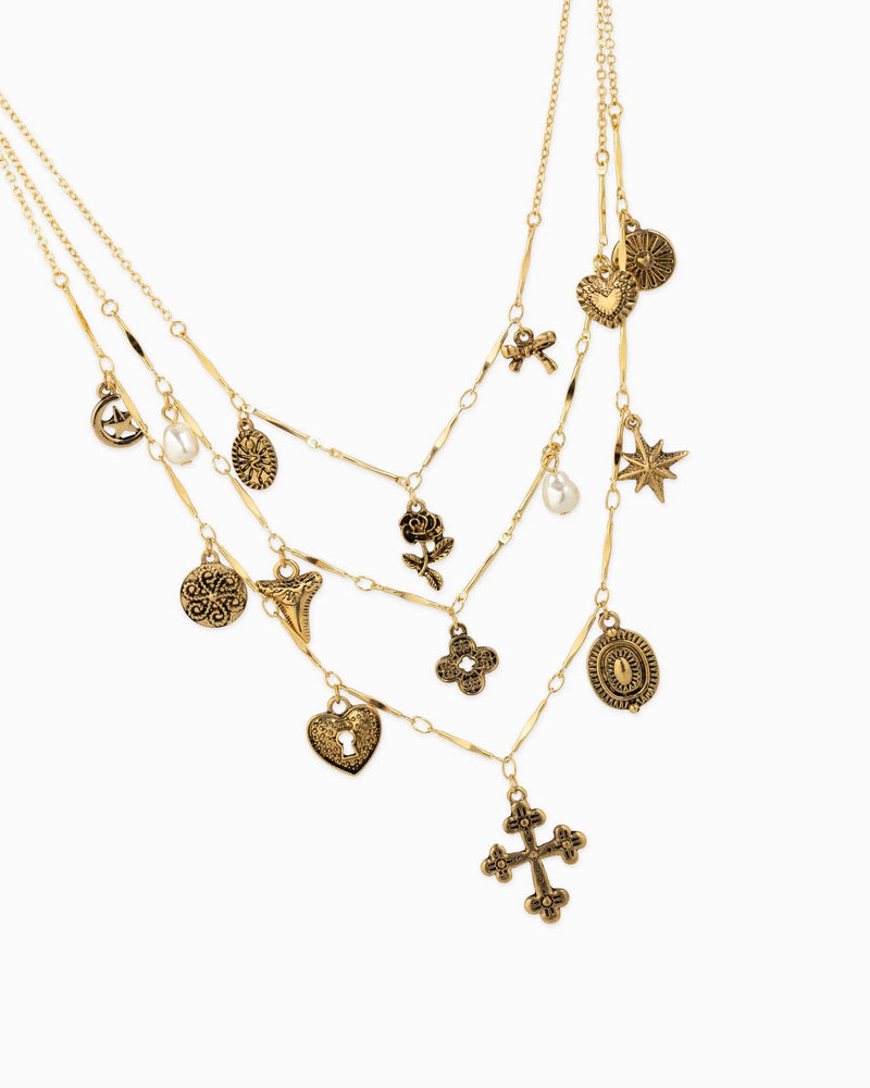3 Layered Vintage Antique Cross Rose Necklaces