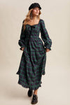 Green Plaid Tiered Holiday Maxi Dress