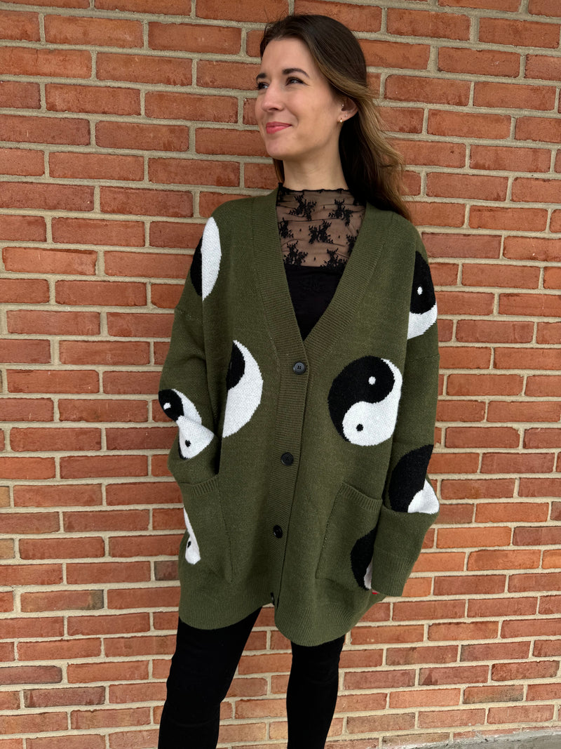 Oversized Yin Yang Cardigan: Olive