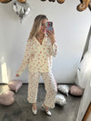 Linen Heart Pajama Set: Ivory