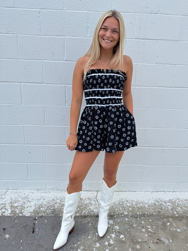 Black Daisy Smocked Romper