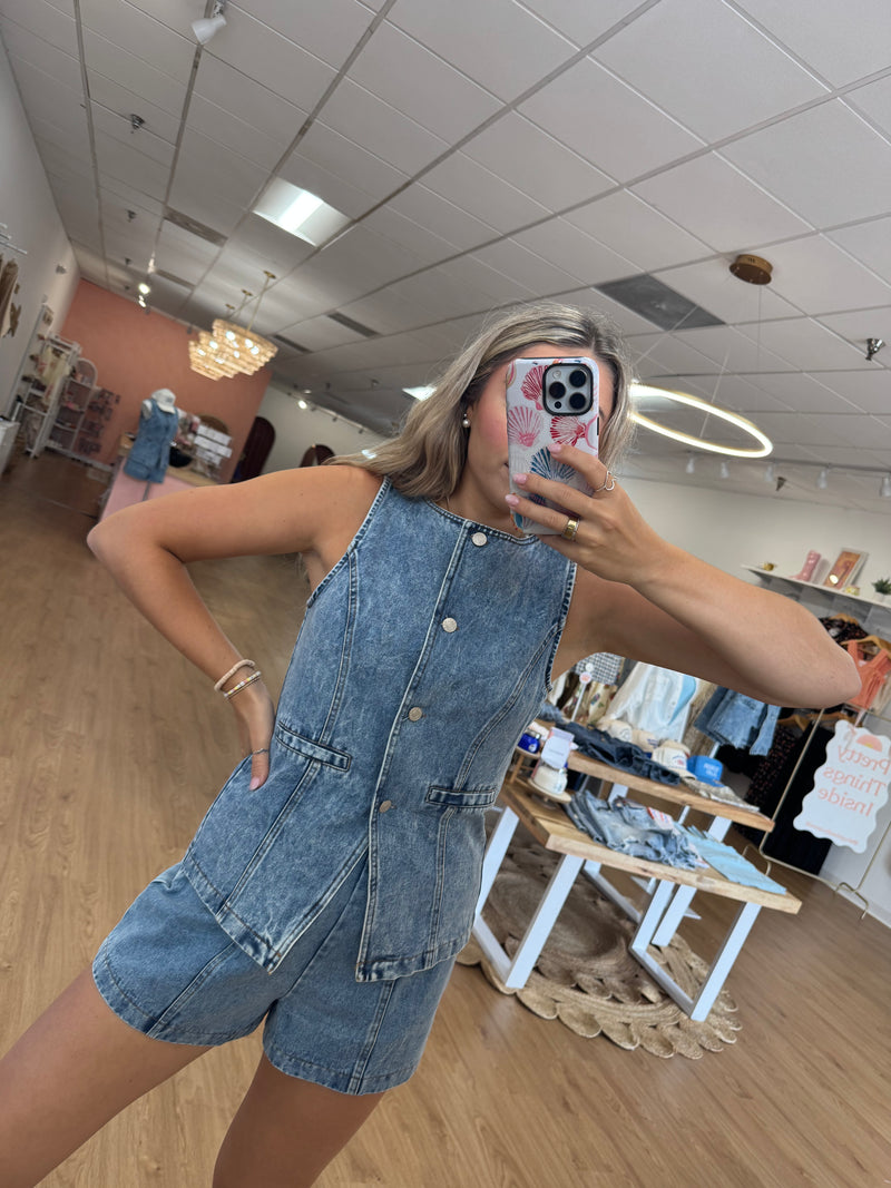 Denim Vest and Shorts Set