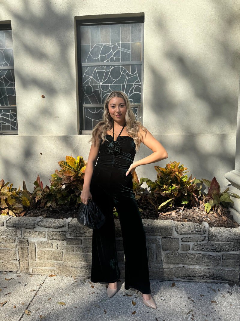 Rosette & Velvet Halter Jumpsuit