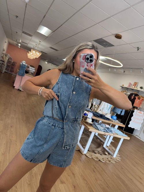 Denim Vest and Shorts Set
