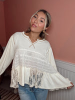 Baby Doll Lace Waffle Long Sleeve Top