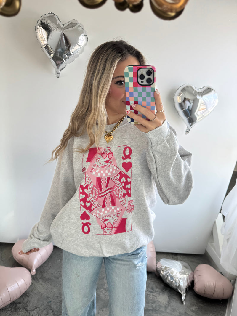 Queen of Hearts Crewneck: Ash Grey