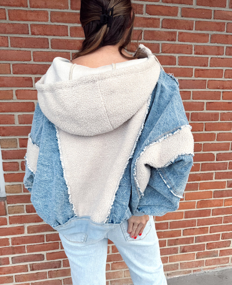 Mixed Up Denim and Sherpa Hoodie