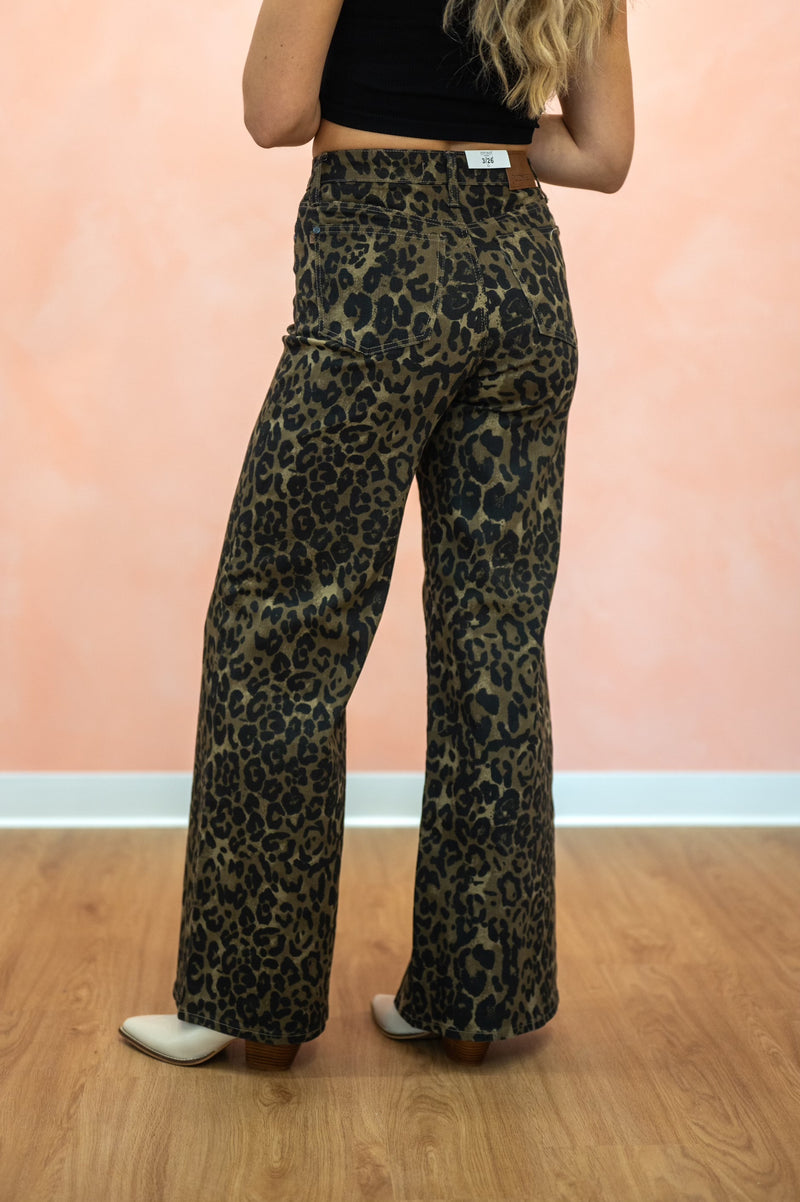 Judy Blue Retro High Rise Wide Leg Jean: Leopard