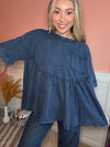 Easy Weekend Washed Babydoll Blouse: Blue