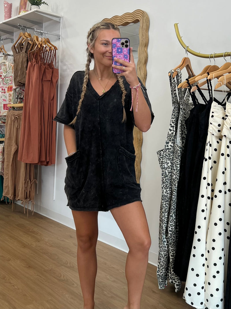 Easy Style Active Romper: Washed Black
