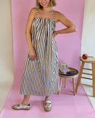 Brown Striped Maxi Dress, Trendy Dress, Striped Dresses, Elevated Casual, Back to school, Teacher Friendly, Cream and Brown