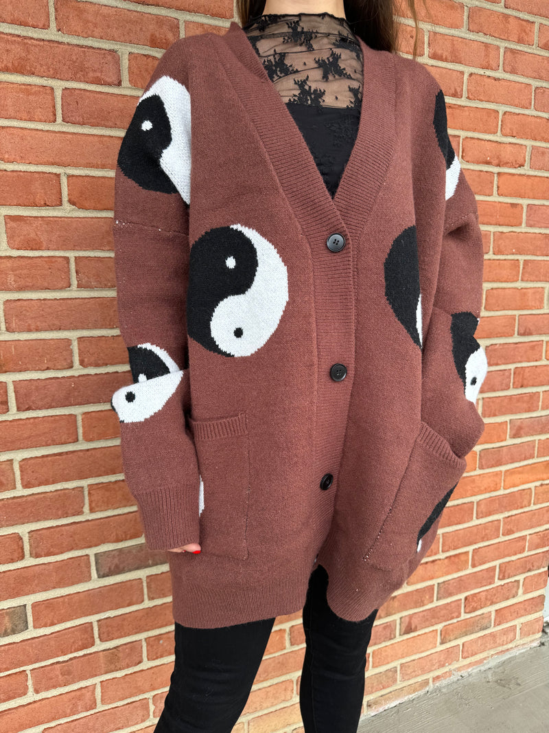 Oversized Yin Yang Cardigan: Brown