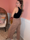 Mineral Washed Side Ribbed Crop Pants: Latte