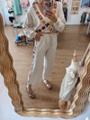 Mineral Washed Crochet Trim Pants: Natural