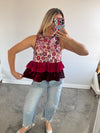 Standout Floral Print Sequined Peplum Top