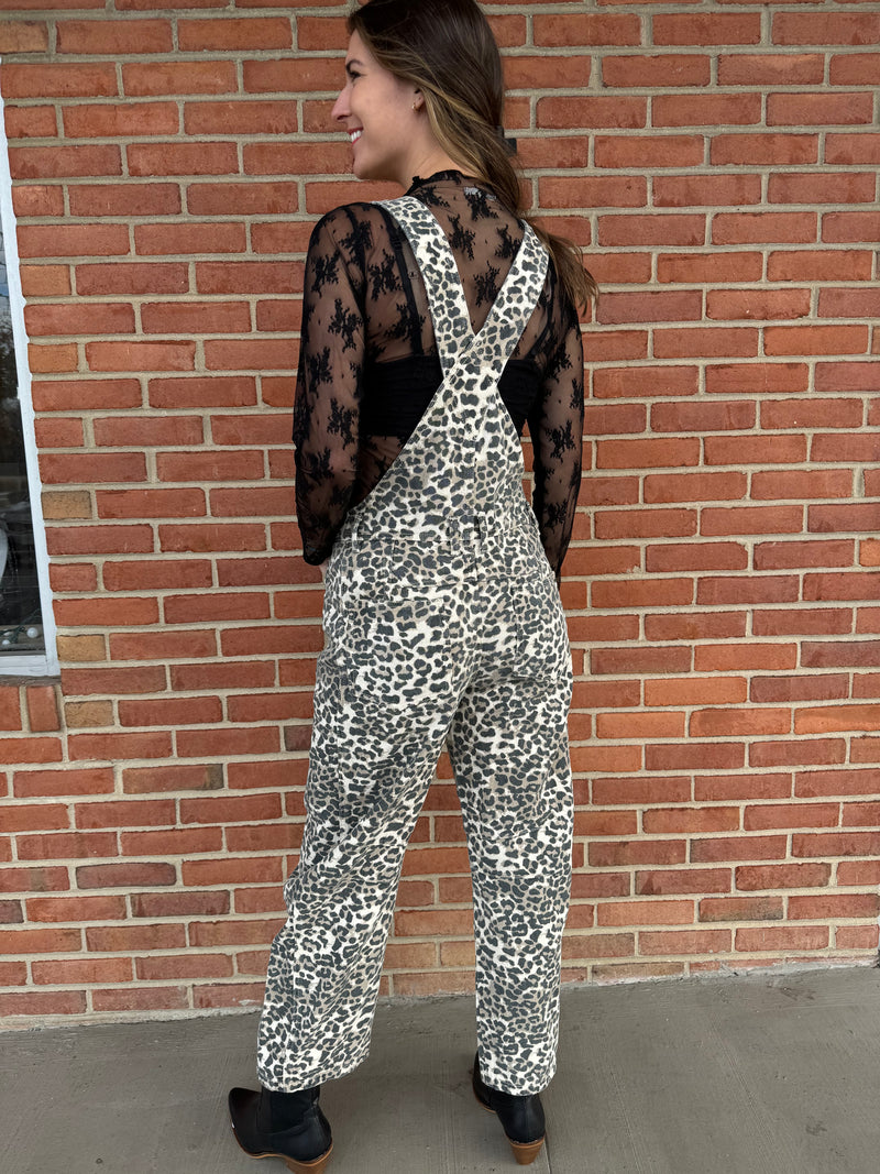 Denim Cheetah Barrel Overalls