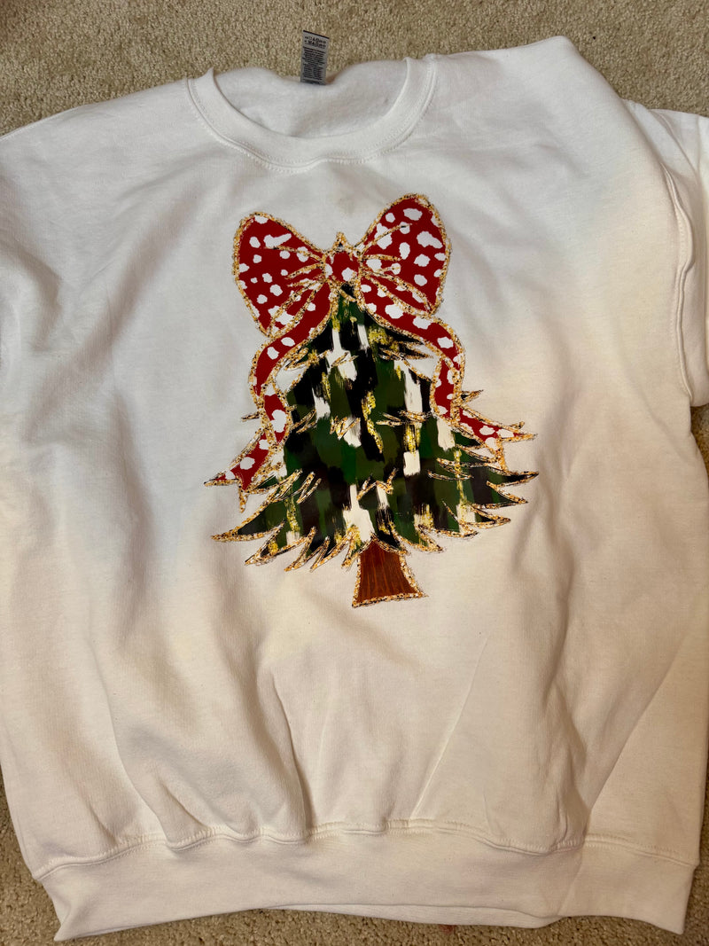 Absract Glam Christmas Tree Crewneck: White