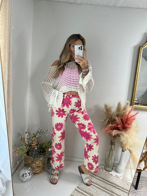 Floral Print Pants : Pink