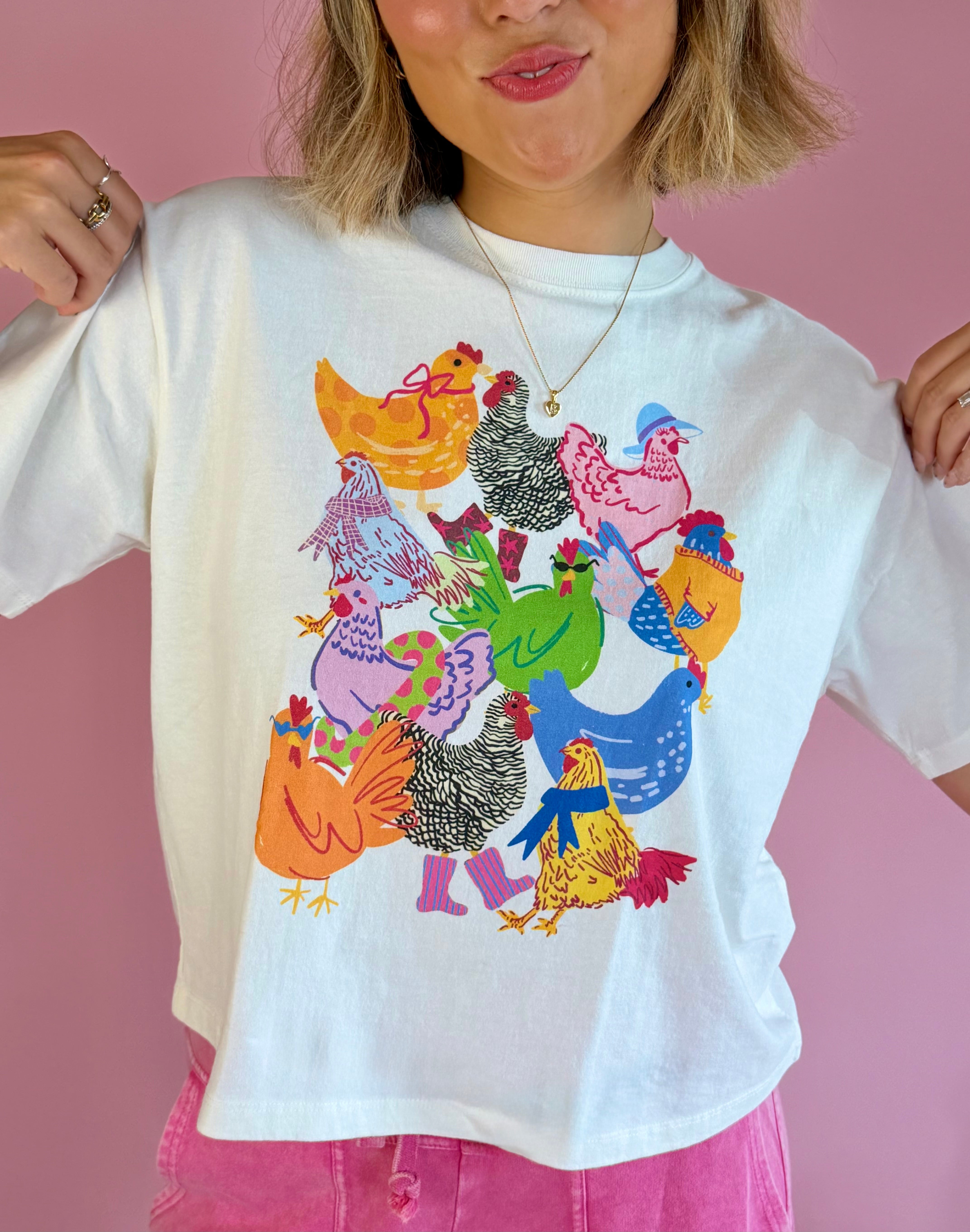 White Graphic Tees, Chicken Graphic T-shirt, Teacher Outfit Inspo, Back to School, Relaxed Fit Tees