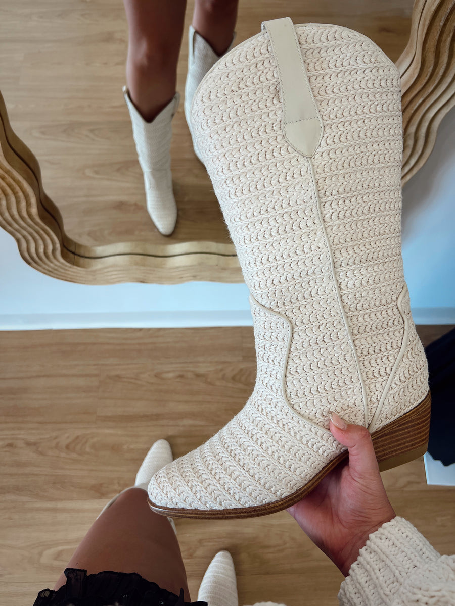 MIA Jenah Raffia Cowgirl Boot: Bone