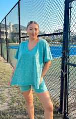 Mineral Wash Oversized Tee + Pocket Biker Short Set: Jade