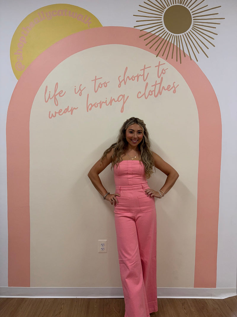Structured Statement Corset Wide Leg Jumpsuit: Punch Pink
