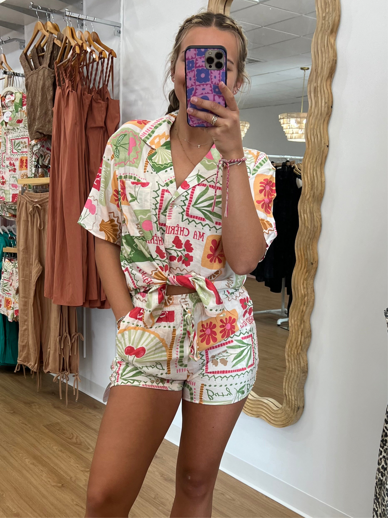 Berry Printed Island Button Down Shirt