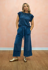Mineral Wash Boheme Cap Sleeve Blouse: Navy