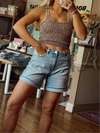 Vervet Super High Rise Midi A-Line Shorts: Light Wash