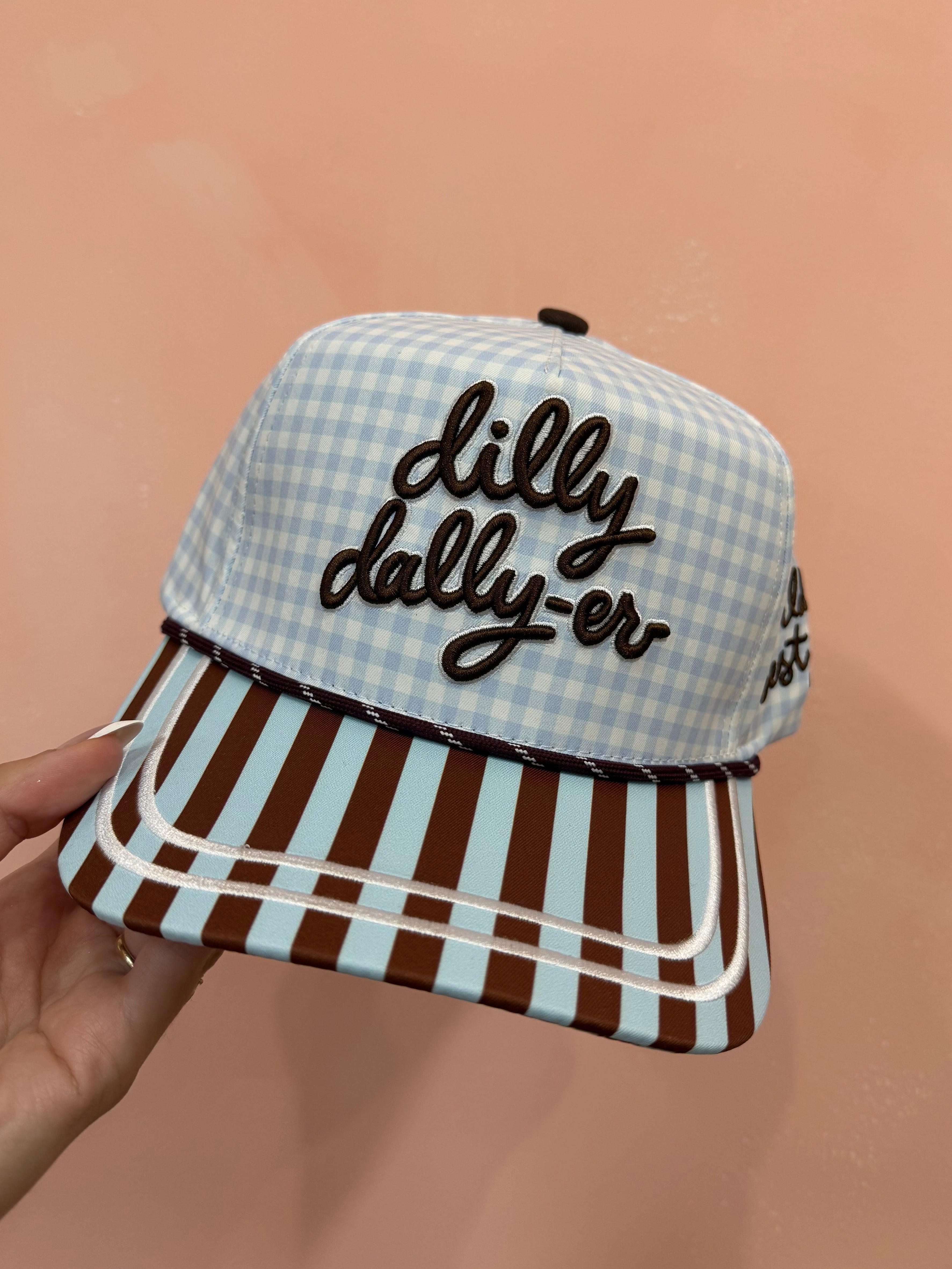 DILLY DALLY-ER HAT, DILLY DALLY, GINGHAM, TRUCKER HAT, SUMMER HAT