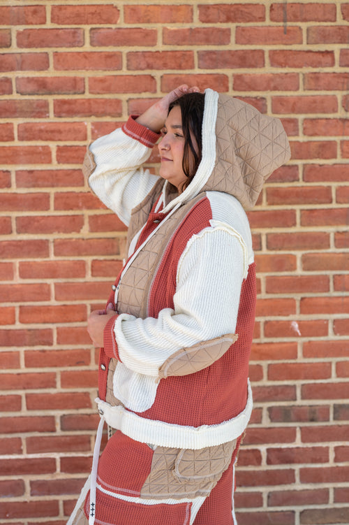 POL Cozy Camper Patchwork Button Up Hoodie
