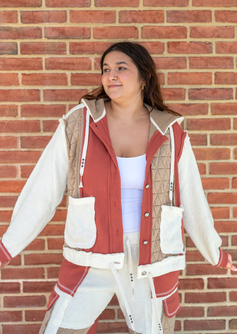 POL Cozy Camper Patchwork Button Up Hoodie