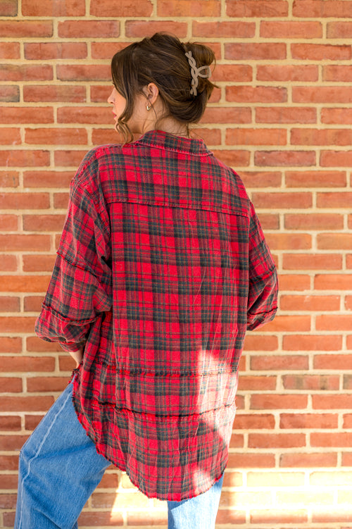 Plaid About You Oversized Flannel: Red/Black