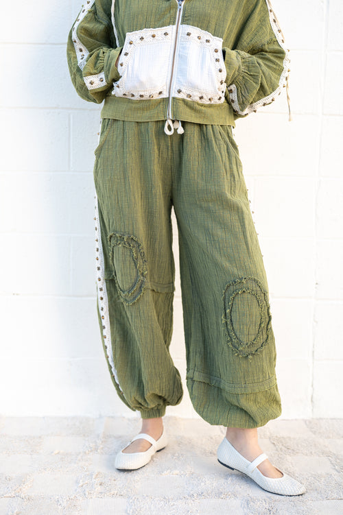 POL Free Spirit Studded Pants: Washed Olive