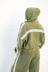 POL Free Spirit Studded Zip-Up: Washed Olive