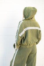 POL Free Spirit Studded Zip-Up: Washed Olive