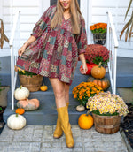 Paisley Puff Sleeve Mini Dress