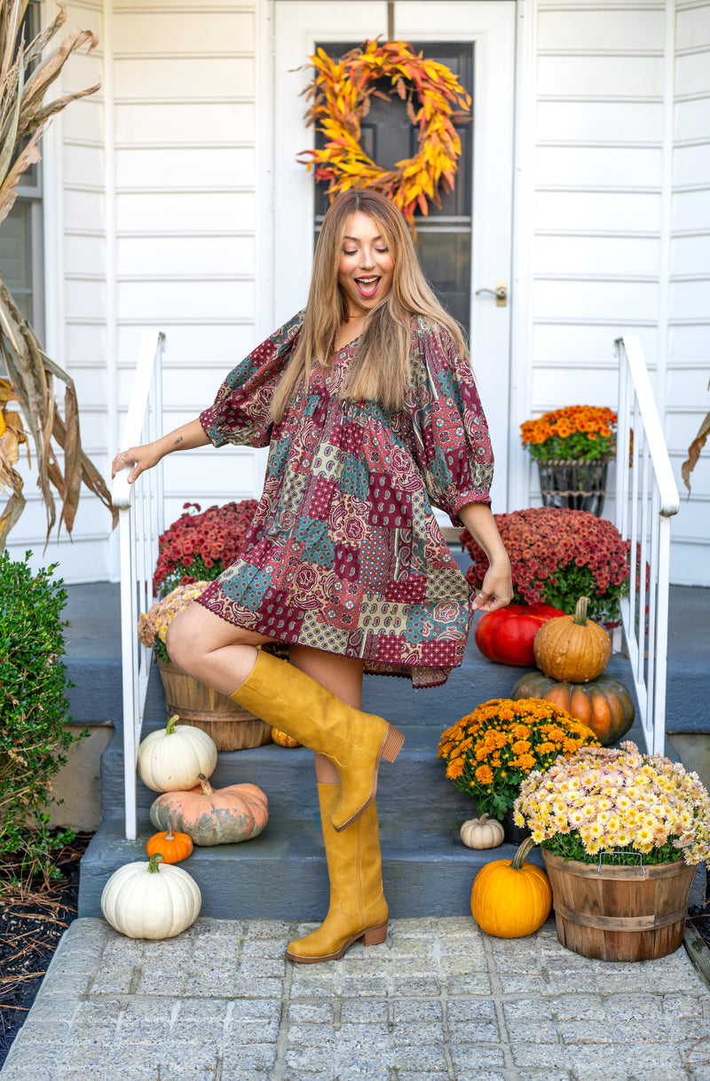Paisley Puff Sleeve Mini Dress