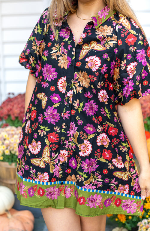 Collared Button Down Floral Mini Dress