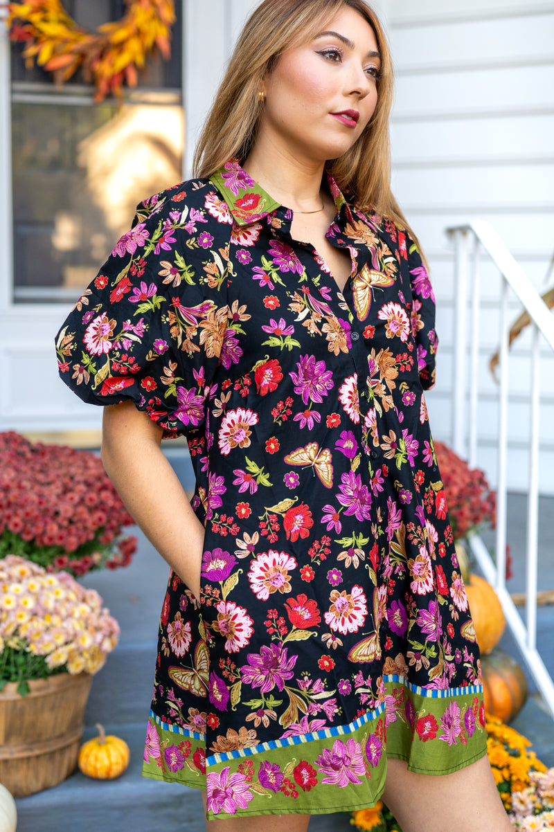 Collared Button Down Floral Mini Dress
