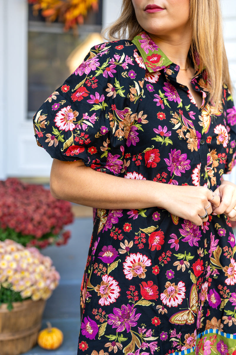 Collared Button Down Floral Mini Dress
